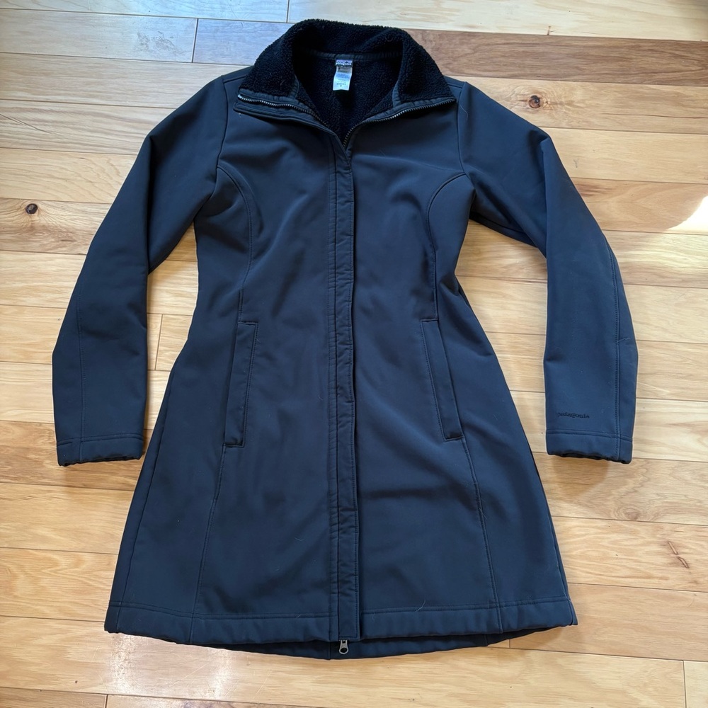 Patagonia Fleece Lined Trench Coat Womens Sz M Black Polartec Windbloc Jacket - Picture 3 of 11